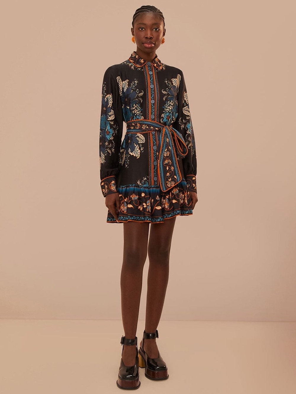 Farm Rio: Black Blossom Tapestry Mini Dress